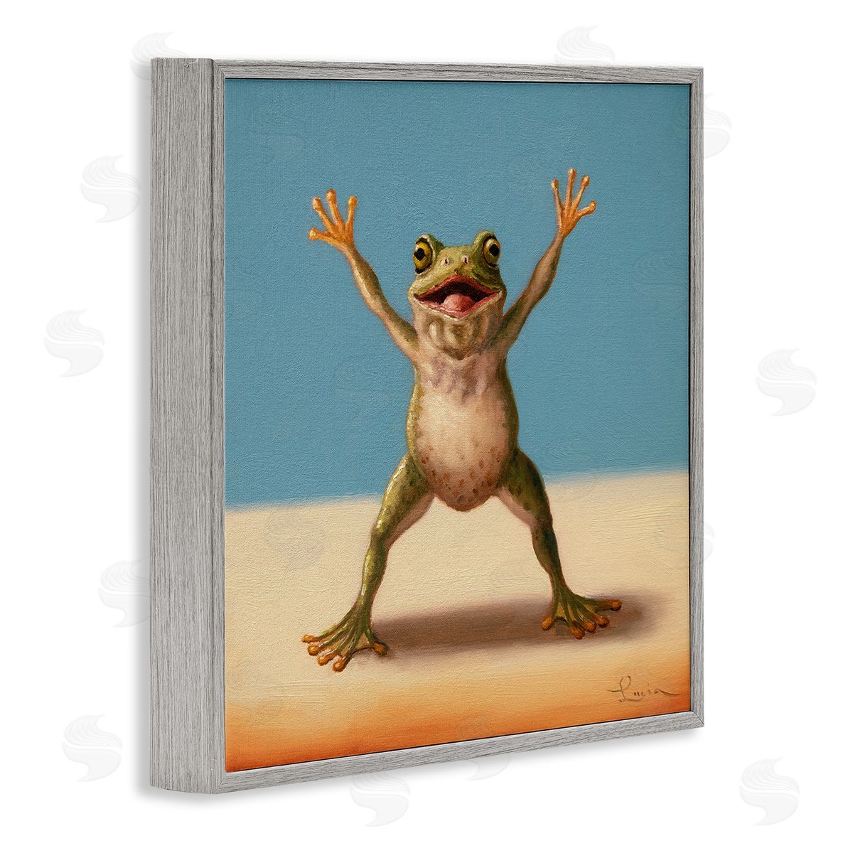 Motivational Exercise Frog Grey Frame Print Wall Art, Home Decor by Lucia Heffernan