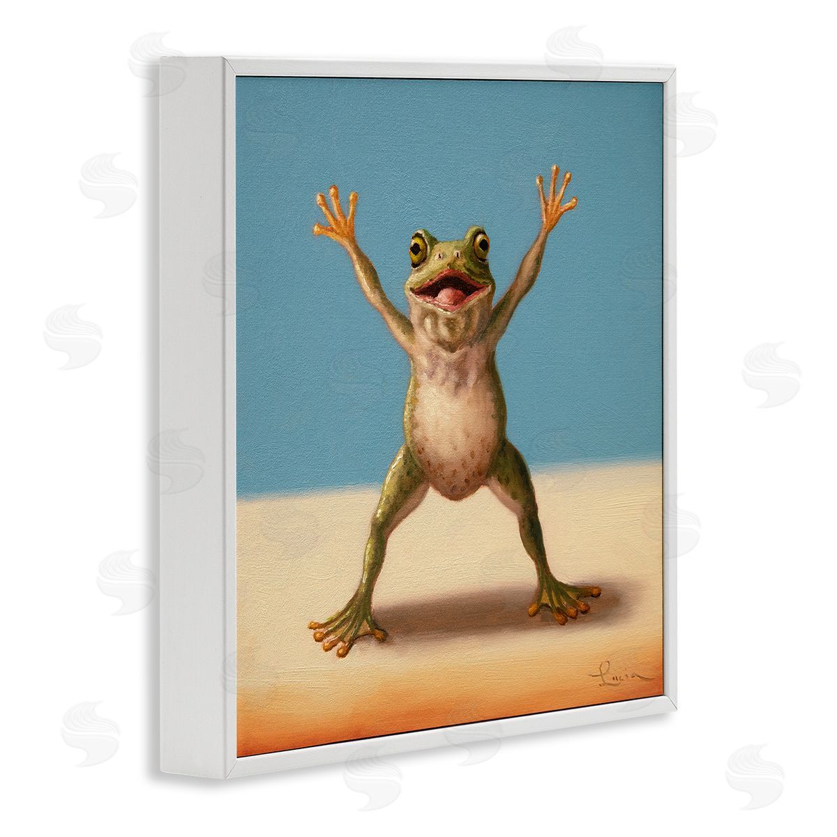 Motivational Exercise Frog White Frame Print Wall Art, Home Decor by Lucia Heffernan