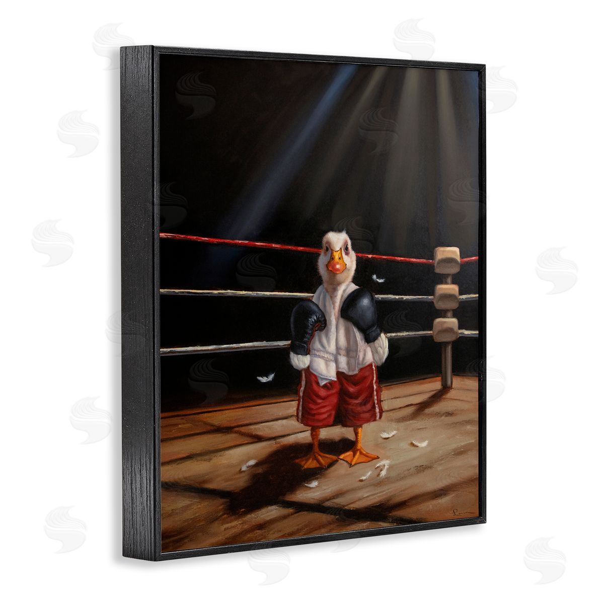 Duck in Boxing Ring Black Frame Print Wall Art, Home Decor by Lucia Heffernan