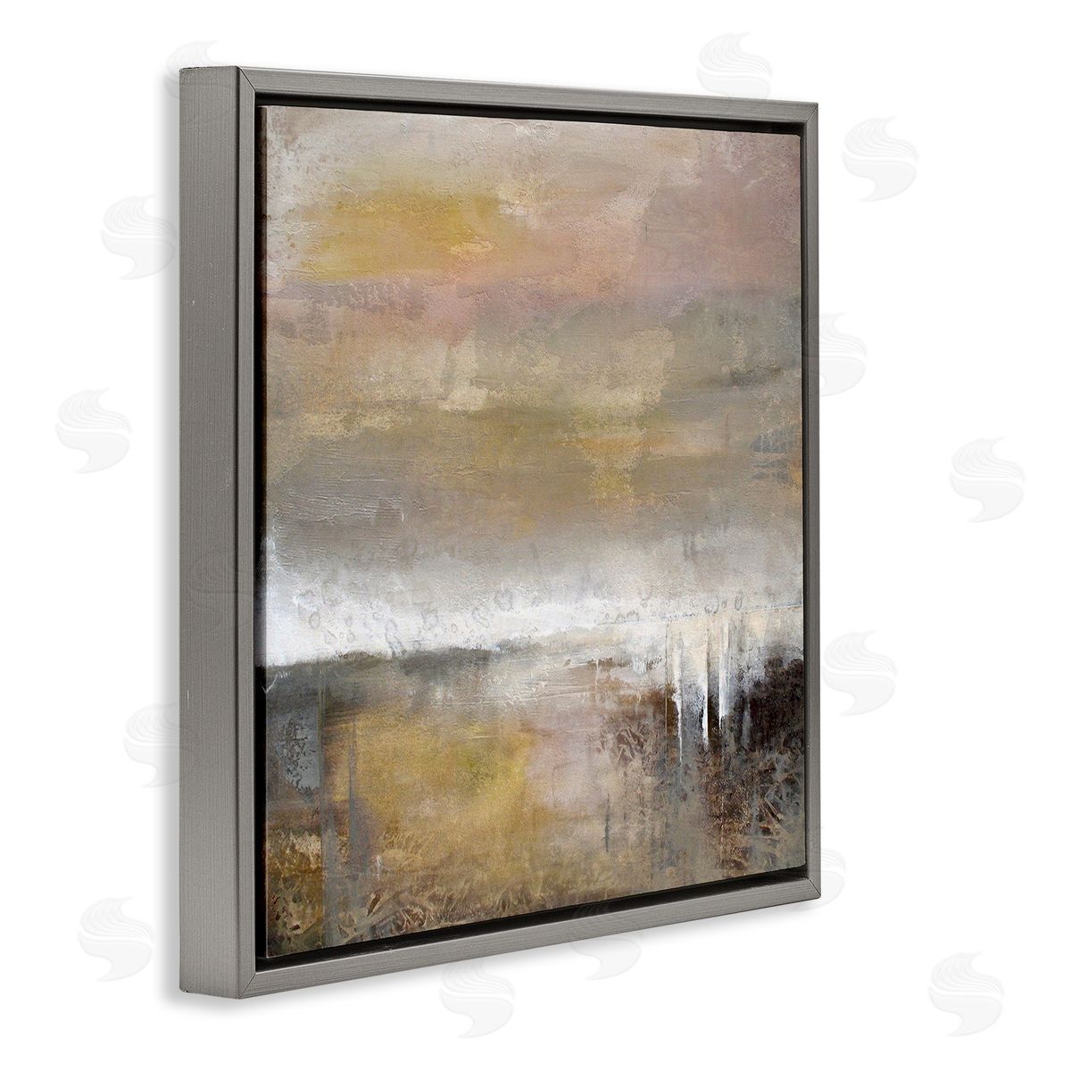Neutral Earthy Abstract Landscape Grey Floating Frame Canvas Wall Art, Home Decor by Karen Hale