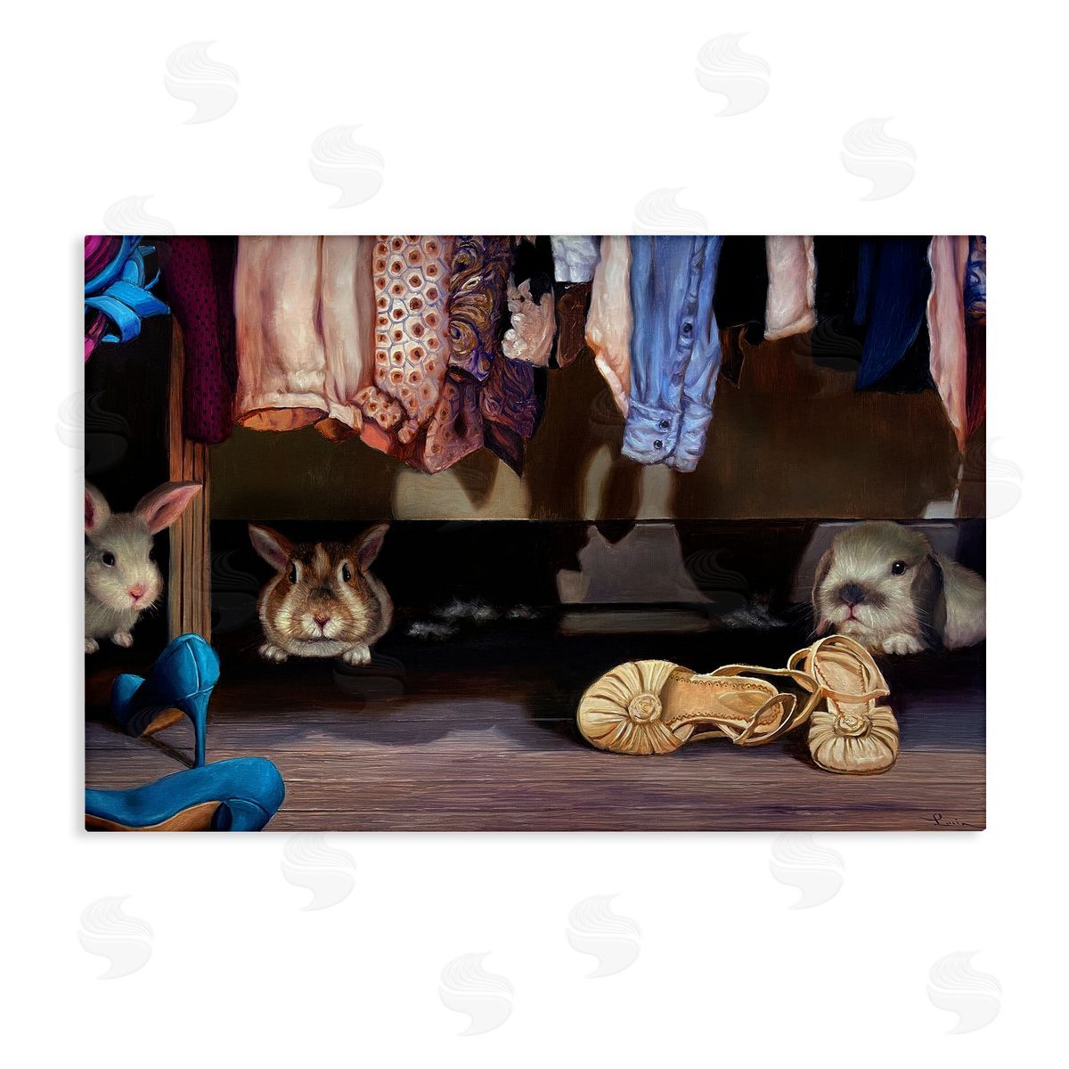 Bunnies Under Closet View Canvas Wall Art, Home Decor by Lucia Heffernan
