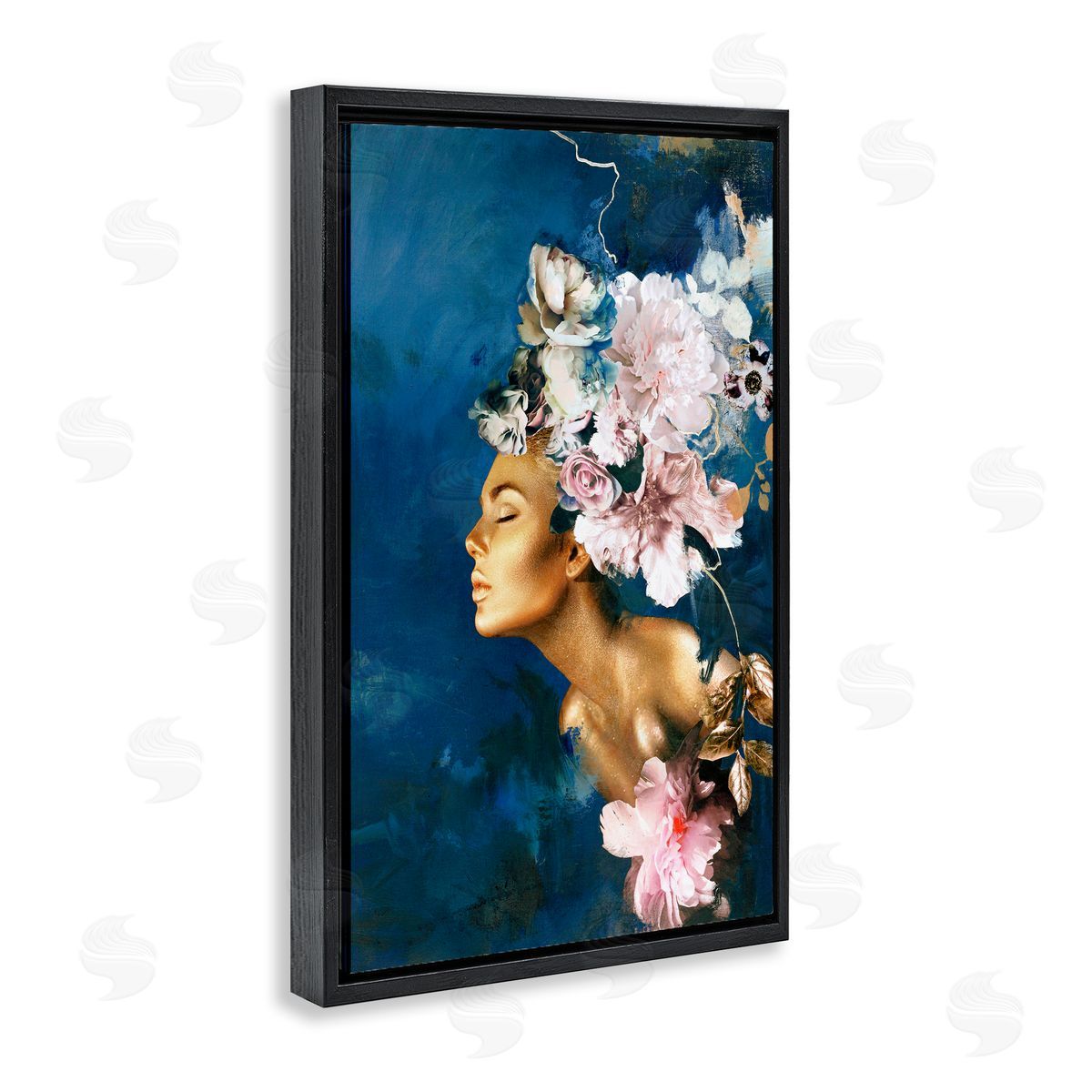 Sophisticated Floral Woman Black Floating Frame Canvas Wall Art, Home Decor by Design Fabrikken