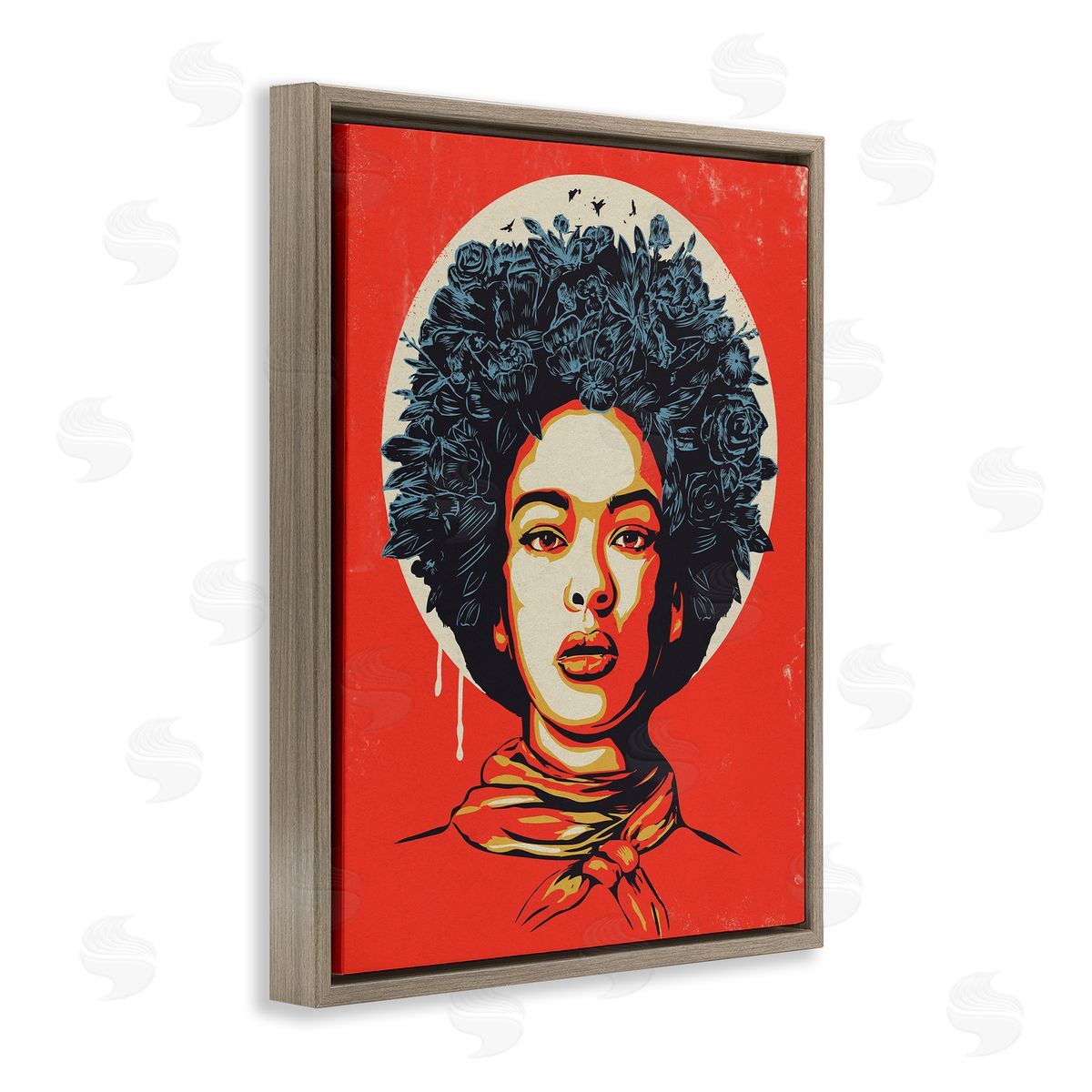 Vibrant Portrait of Woman Brown Floating Frame Canvas Wall Art, Home Decor by Balazs Solti