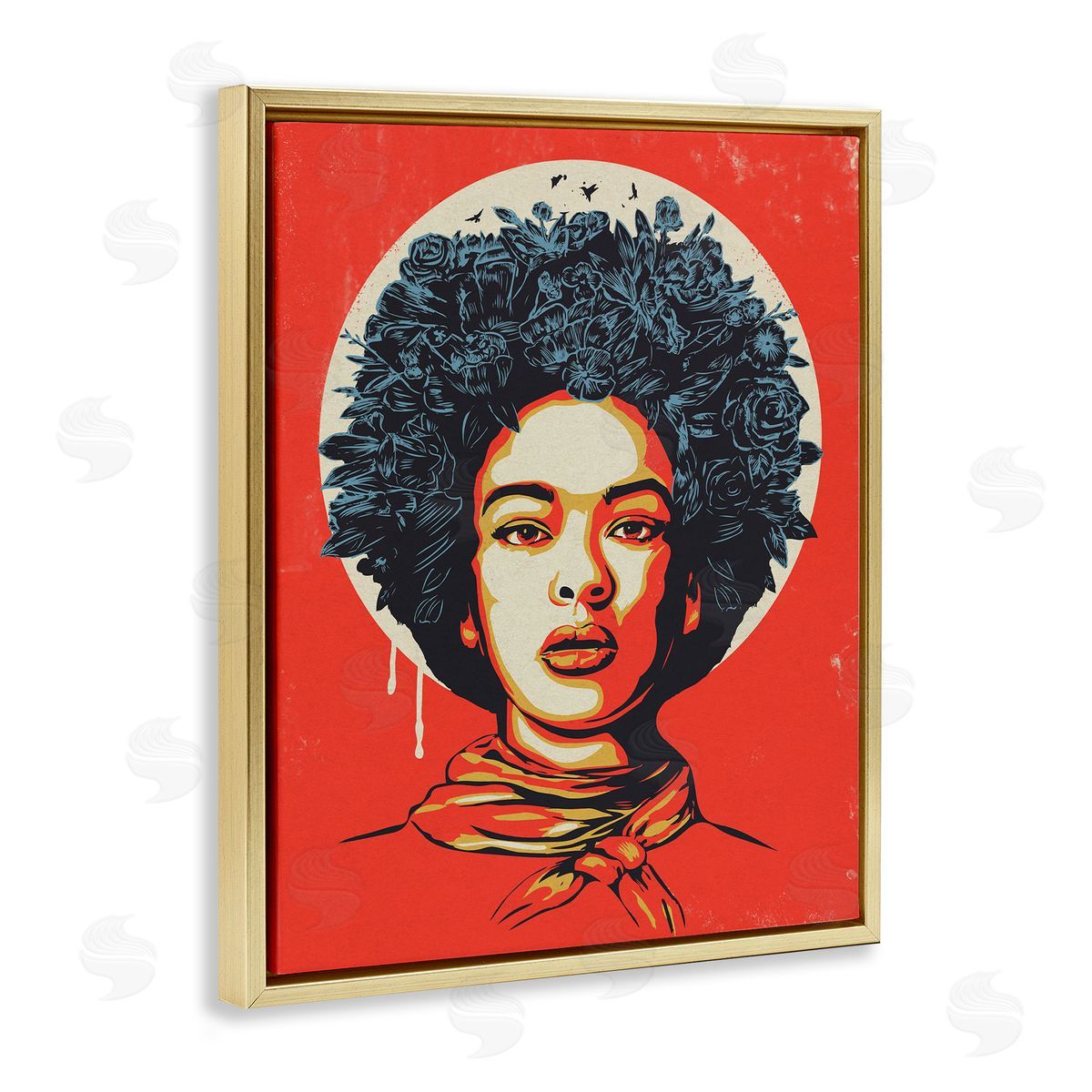 Vibrant Portrait of Woman Gold Floating Frame Canvas Wall Art, Home Decor by Balazs Solti