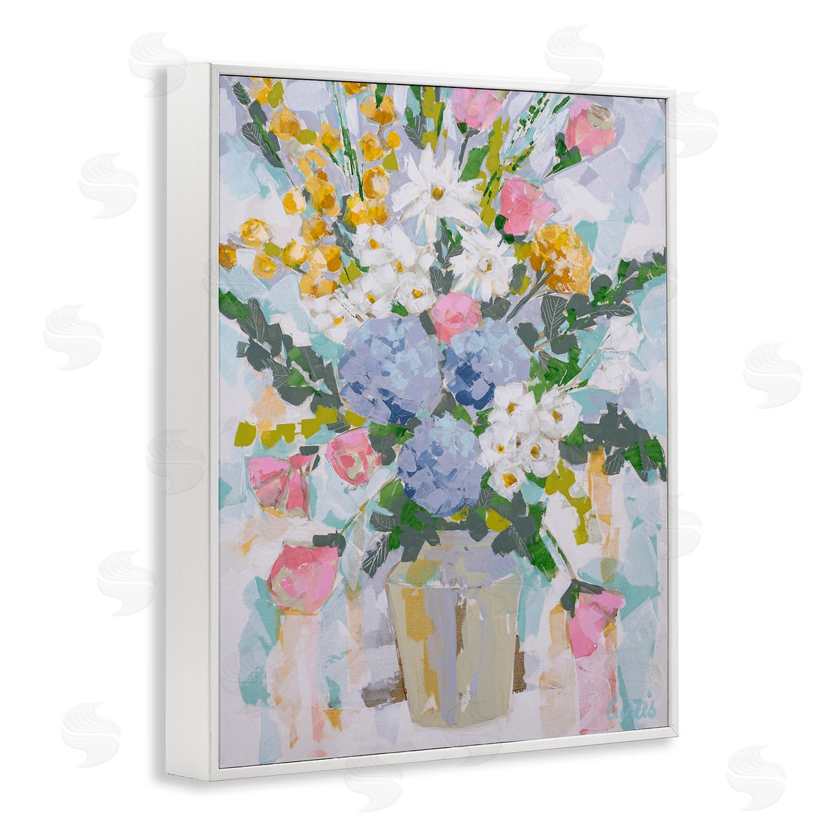 Pastel Abstract Bouquet White Frame Print Wall Art, Home Decor by Joan Curtis