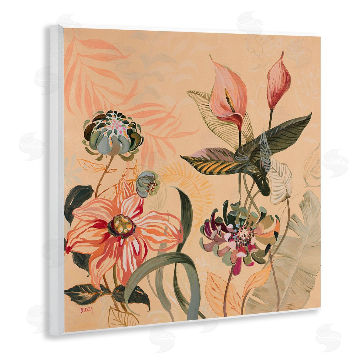 Tropical Foliage & Blooms Wood Plaque Wall Art, Home Decor by Dusza