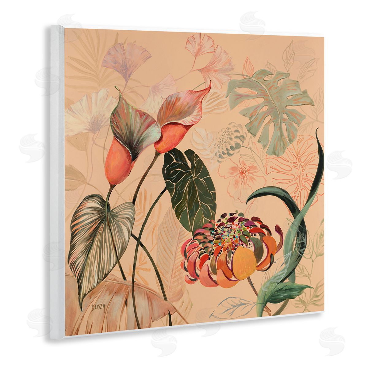 Layered Tropical Foliage Wood Plaque Wall Art, Home Decor by Dusza