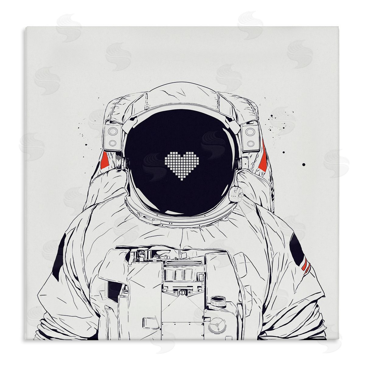 Minimal Astronaut with Heart Canvas Wall Art, Home Decor by Balazs Solti