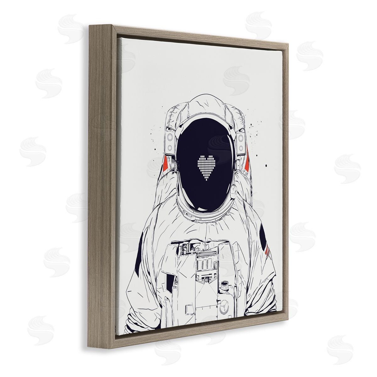 Minimal Astronaut with Heart Brown Floating Frame Canvas Wall Art, Home Decor by Balazs Solti