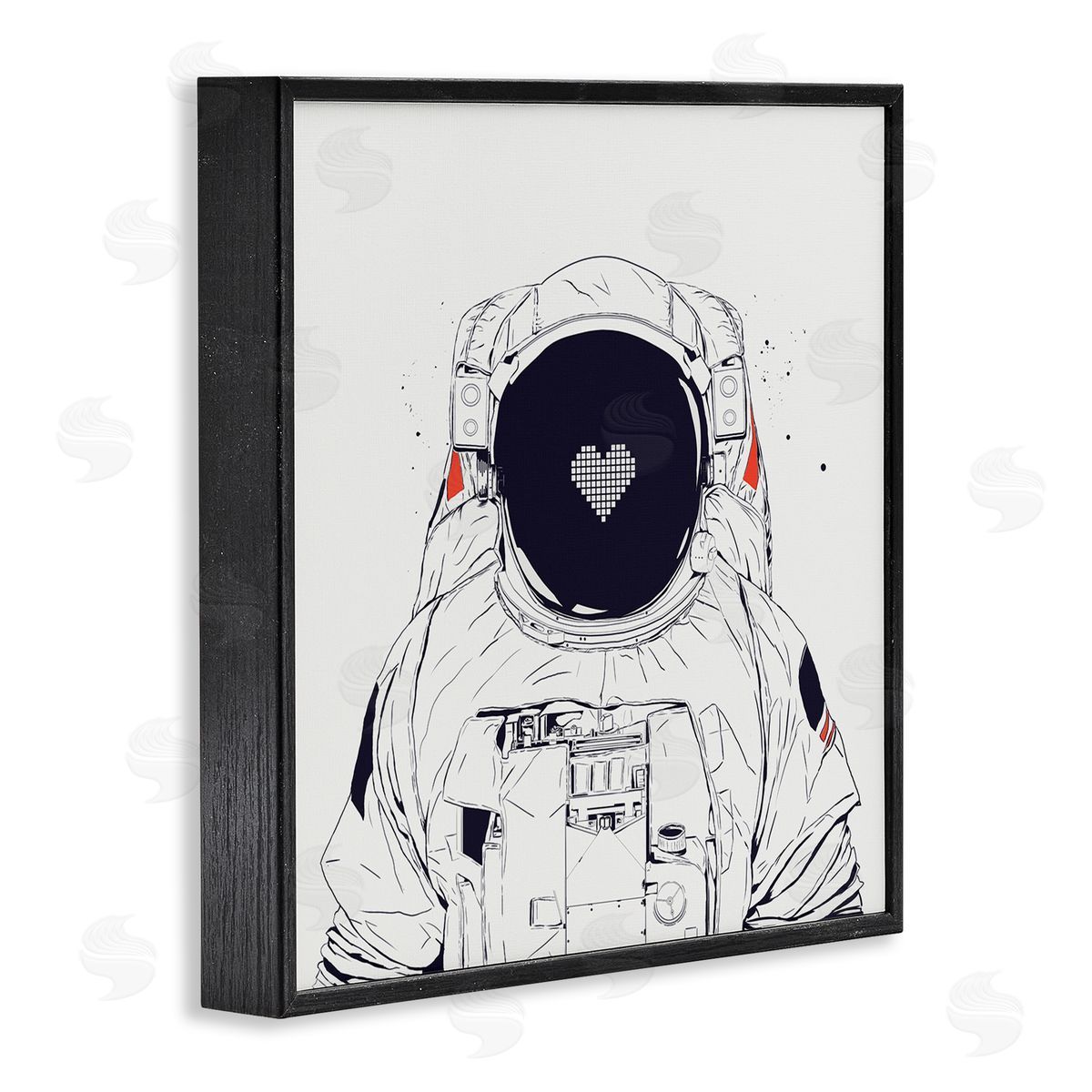 Minimal Astronaut with Heart Black Frame Print Wall Art, Home Decor by Balazs Solti