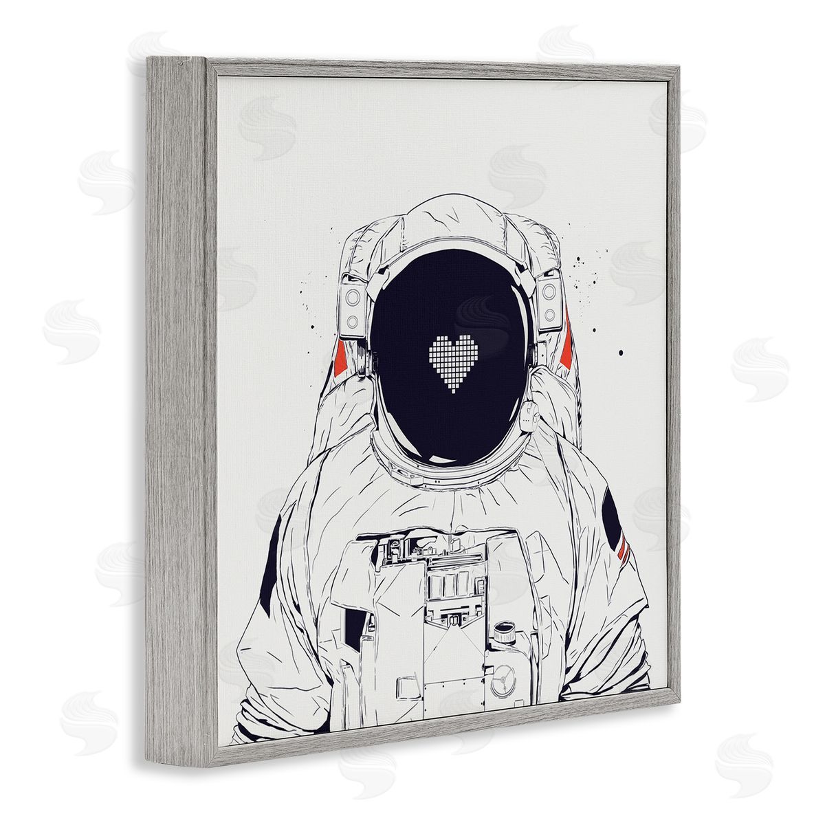 Minimal Astronaut with Heart Grey Frame Print Wall Art, Home Decor by Balazs Solti
