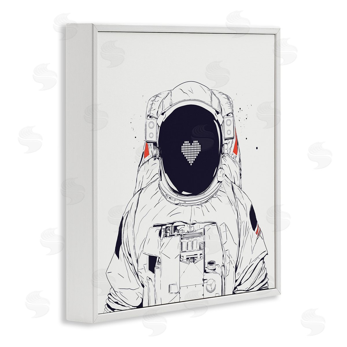 Minimal Astronaut with Heart White Frame Print Wall Art, Home Decor by Balazs Solti