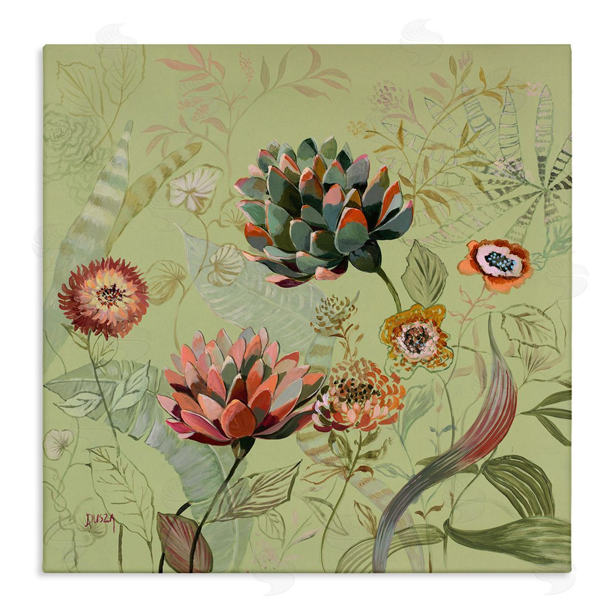 Traditional Vintage Foliage Canvas Wall Art, Home Decor by Dusza