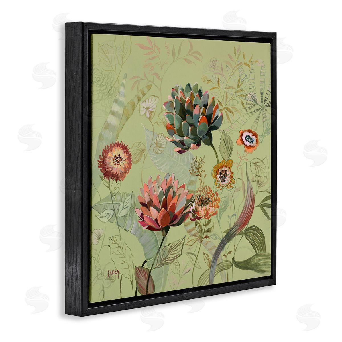 Traditional Vintage Foliage Black Floating Frame Canvas Wall Art, Home Decor by Dusza