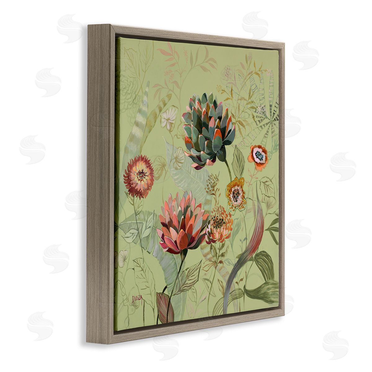 Traditional Vintage Foliage Brown Floating Frame Canvas Wall Art, Home Decor by Dusza