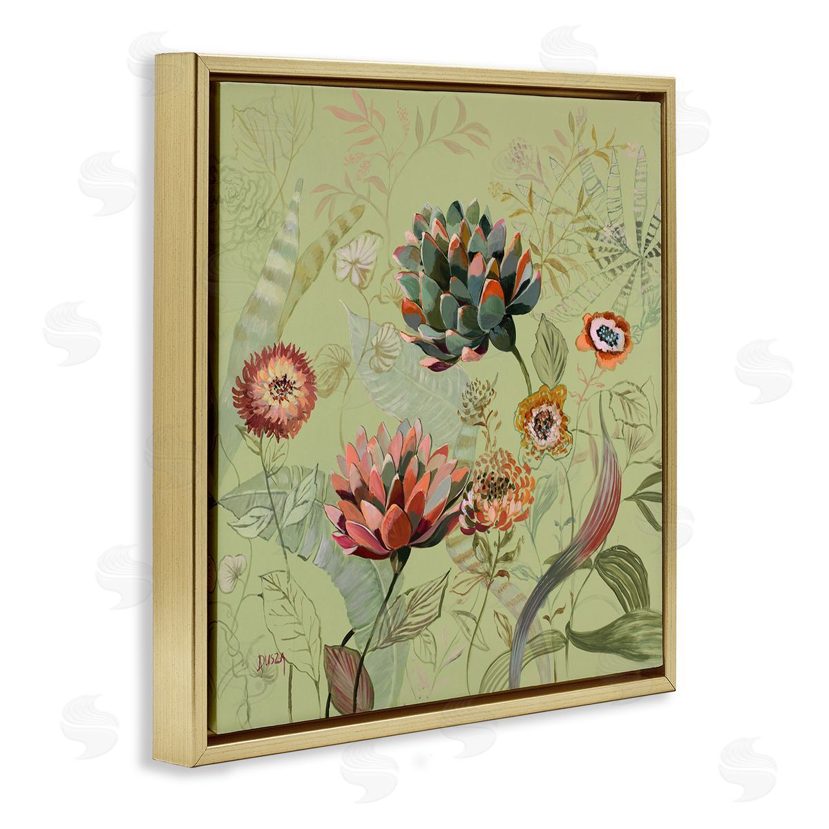 Traditional Vintage Foliage Gold Floating Frame Canvas Wall Art, Home Decor by Dusza