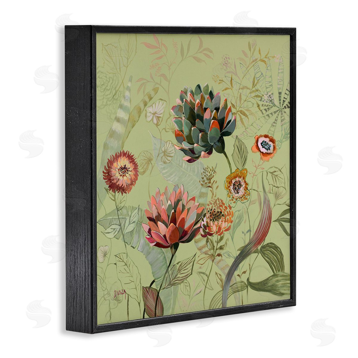 Traditional Vintage Foliage Black Frame Print Wall Art, Home Decor by Dusza