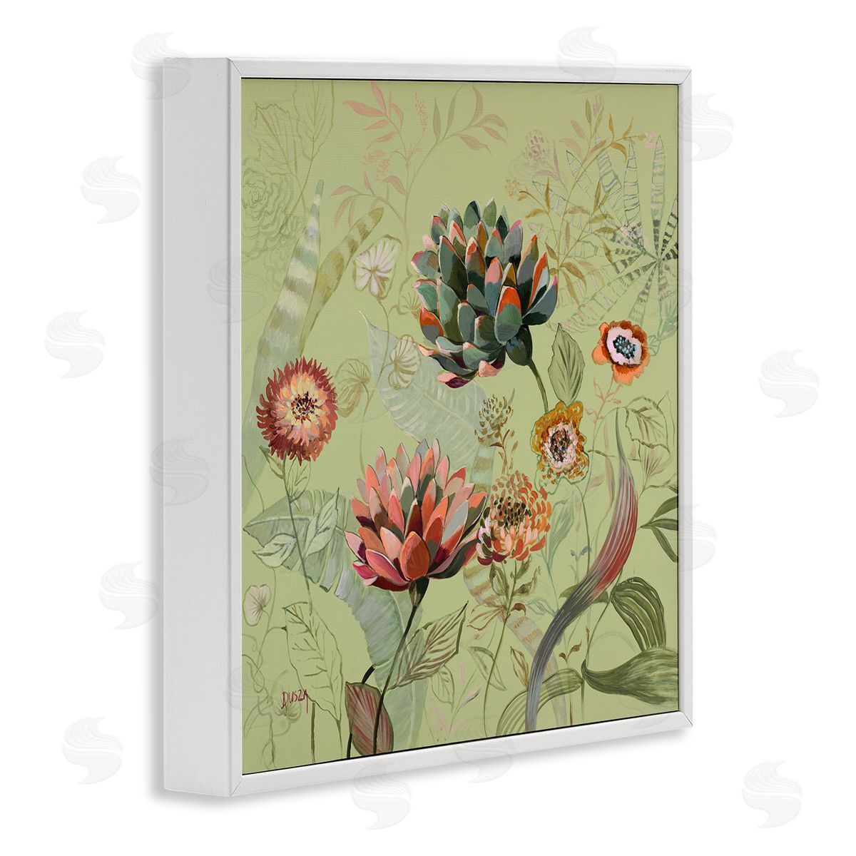 Traditional Vintage Foliage White Frame Print Wall Art, Home Decor by Dusza