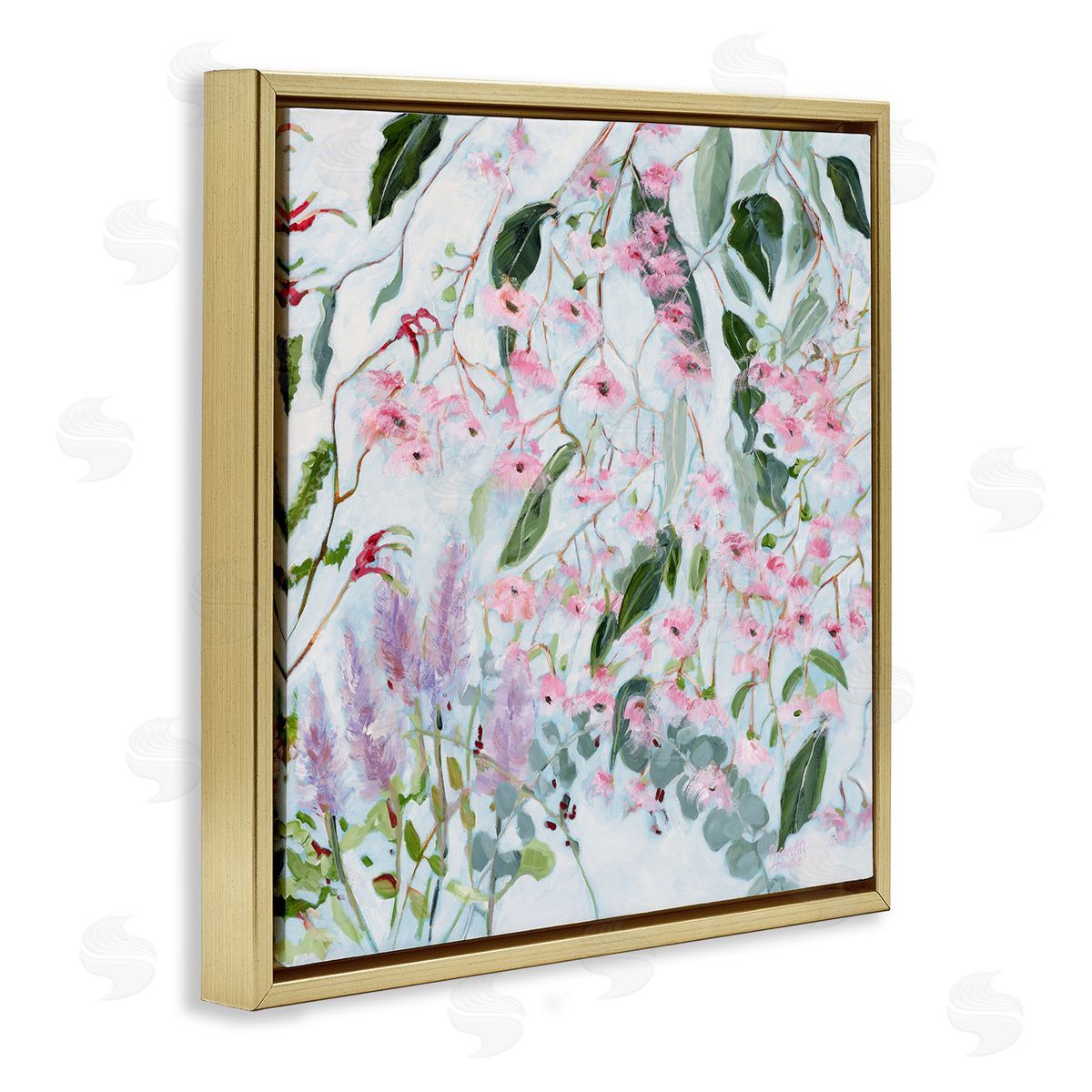 Chic Pink Garden Blossoms Gold Floating Frame Canvas Wall Art, Home Decor by Meredith Howse