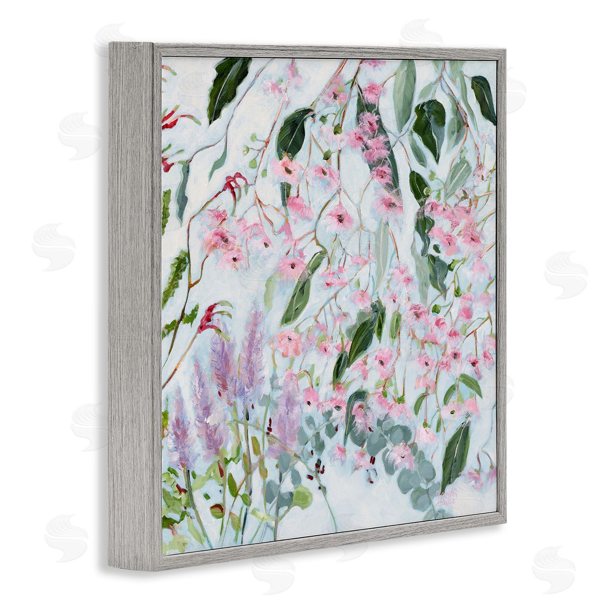 Chic Pink Garden Blossoms Grey Frame Print Wall Art, Home Decor by Meredith Howse
