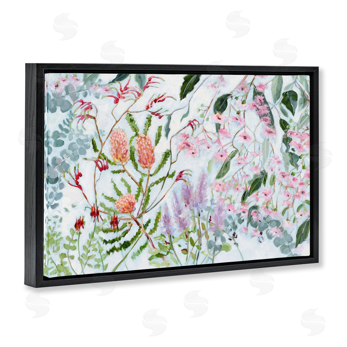Elegant Garden Flowers Black Floating Frame Canvas Wall Art, Home Decor by Meredith Howse
