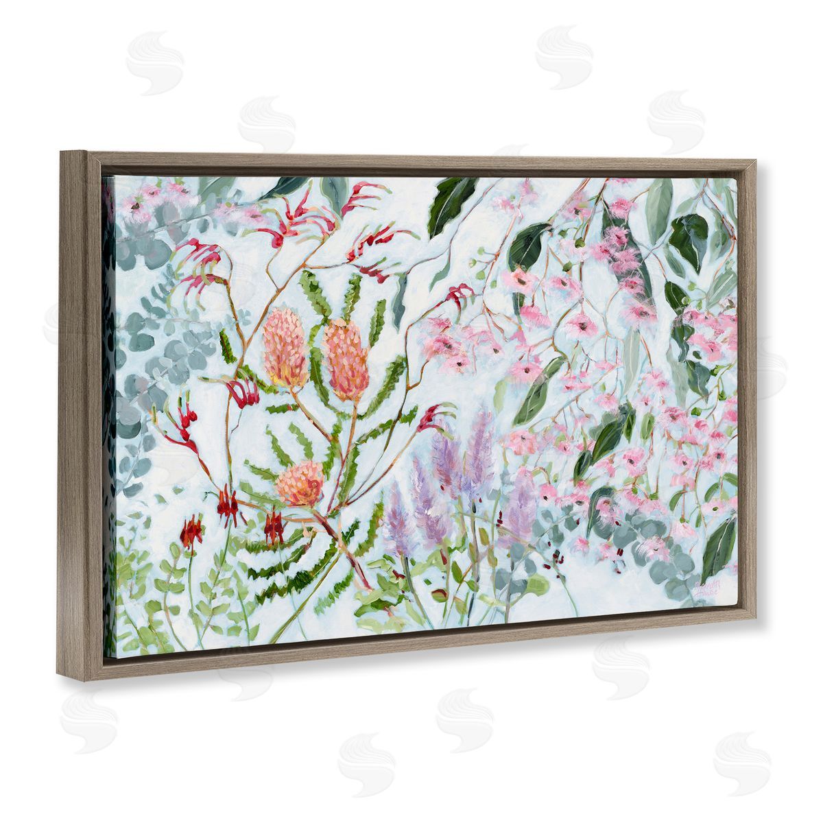 Elegant Garden Flowers Brown Floating Frame Canvas Wall Art, Home Decor by Meredith Howse
