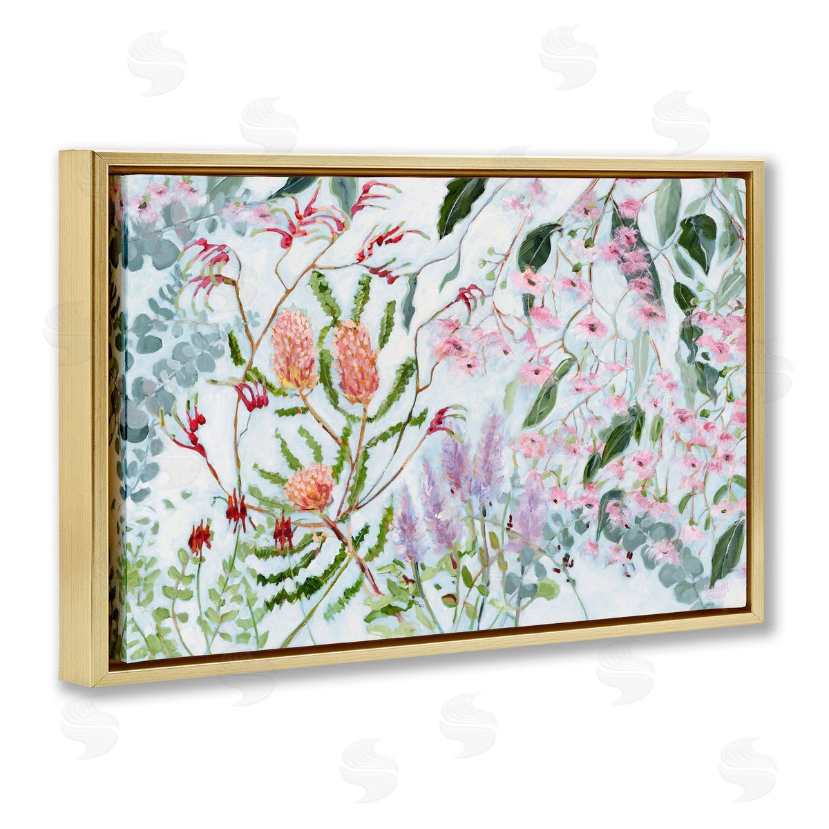 Elegant Garden Flowers Gold Floating Frame Canvas Wall Art, Home Decor by Meredith Howse