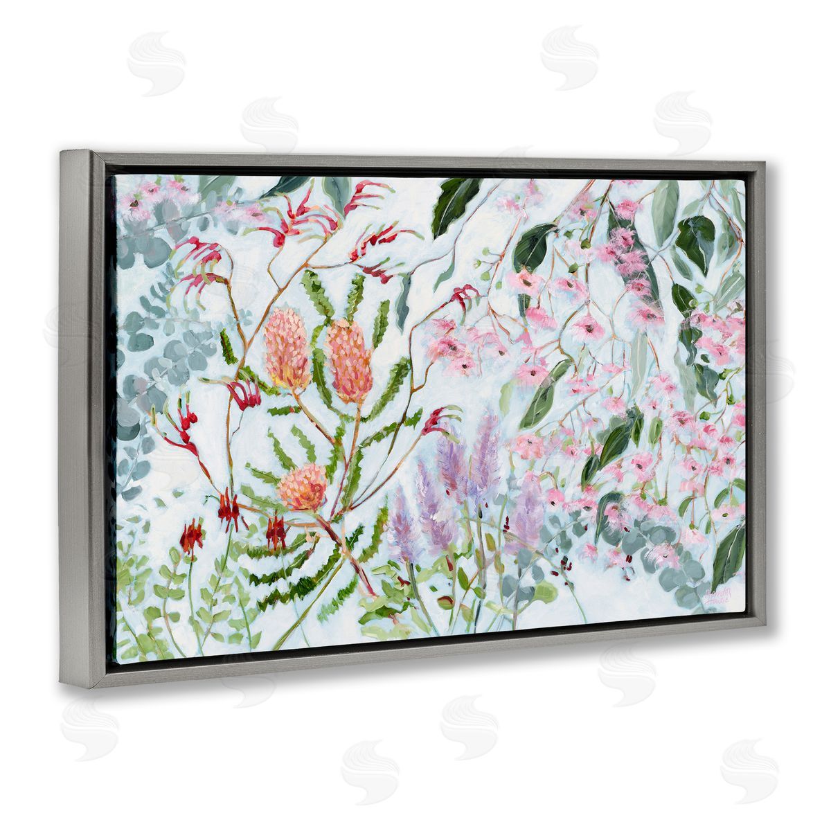 Elegant Garden Flowers Grey Floating Frame Canvas Wall Art, Home Decor by Meredith Howse