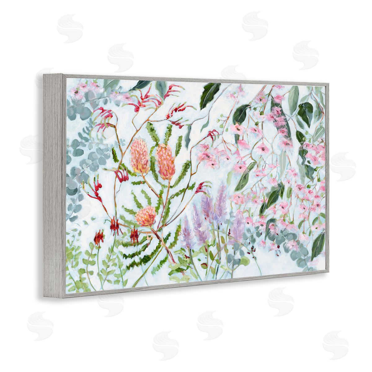 Elegant Garden Flowers Grey Frame Print Wall Art, Home Decor by Meredith Howse