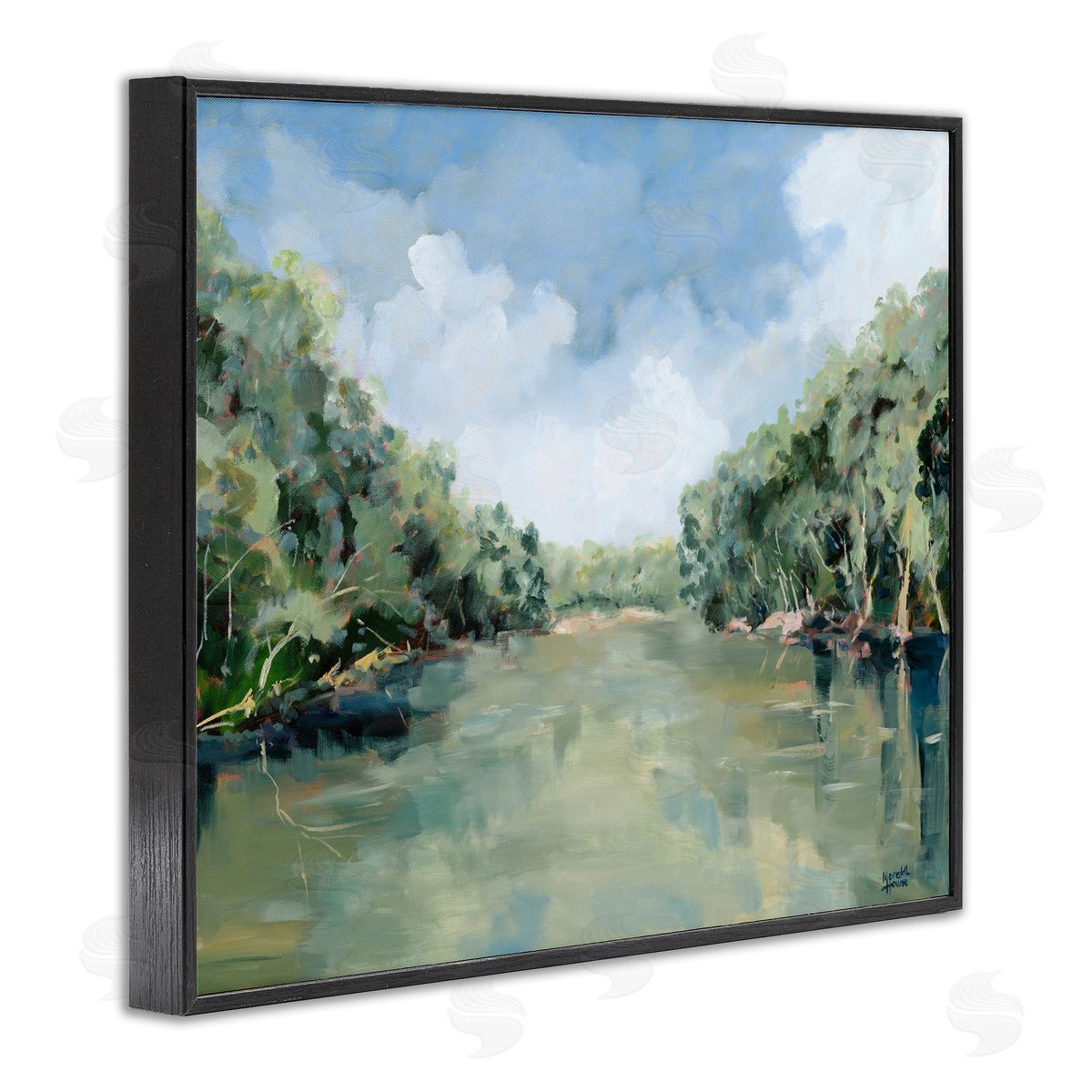 Serene Reflective Nature Black Frame Print Wall Art, Home Decor by Meredith Howse