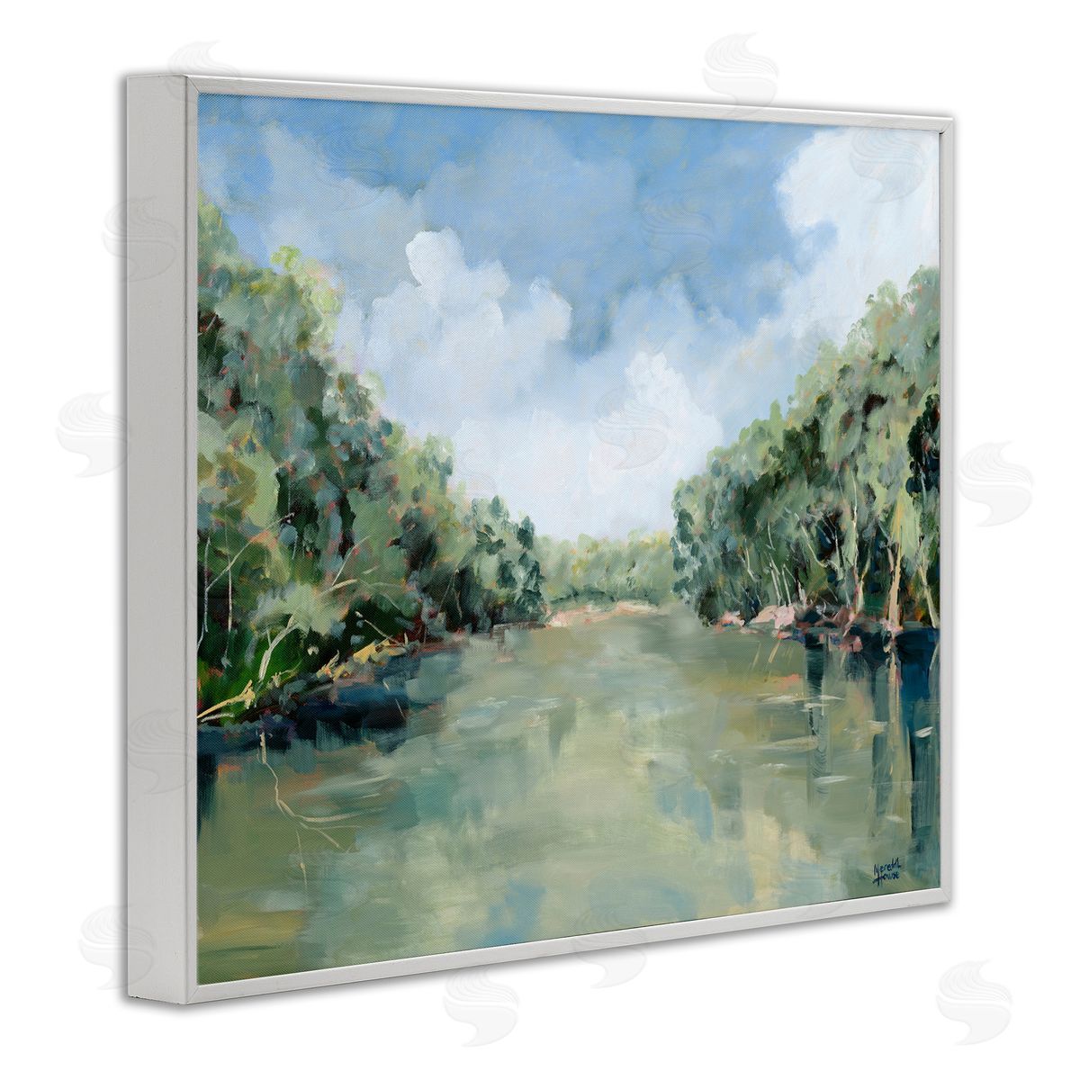 Serene Reflective Nature White Frame Print Wall Art, Home Decor by Meredith Howse