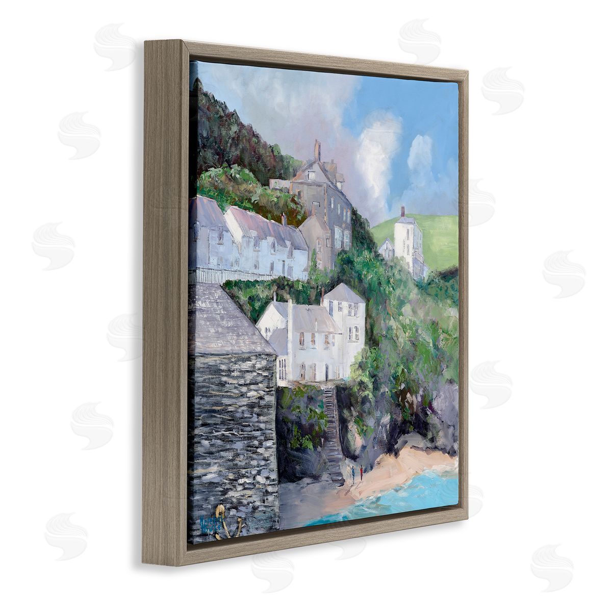 Coastal Village Beach Brown Floating Frame Canvas Wall Art, Home Decor by Meredith Howse