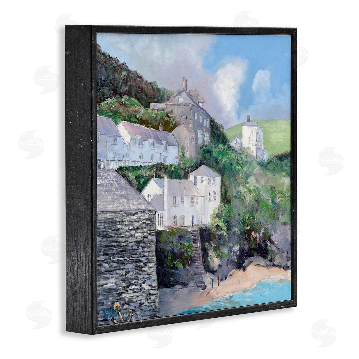 Coastal Village Beach Black Frame Print Wall Art, Home Decor by Meredith Howse