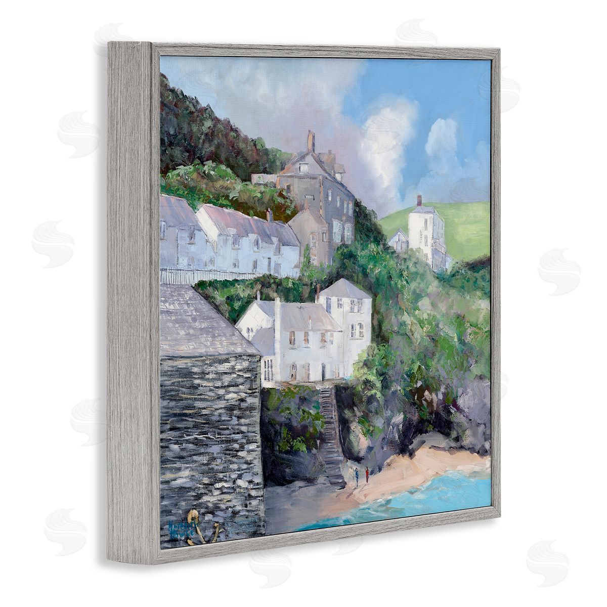 Coastal Village Beach Grey Frame Print Wall Art, Home Decor by Meredith Howse