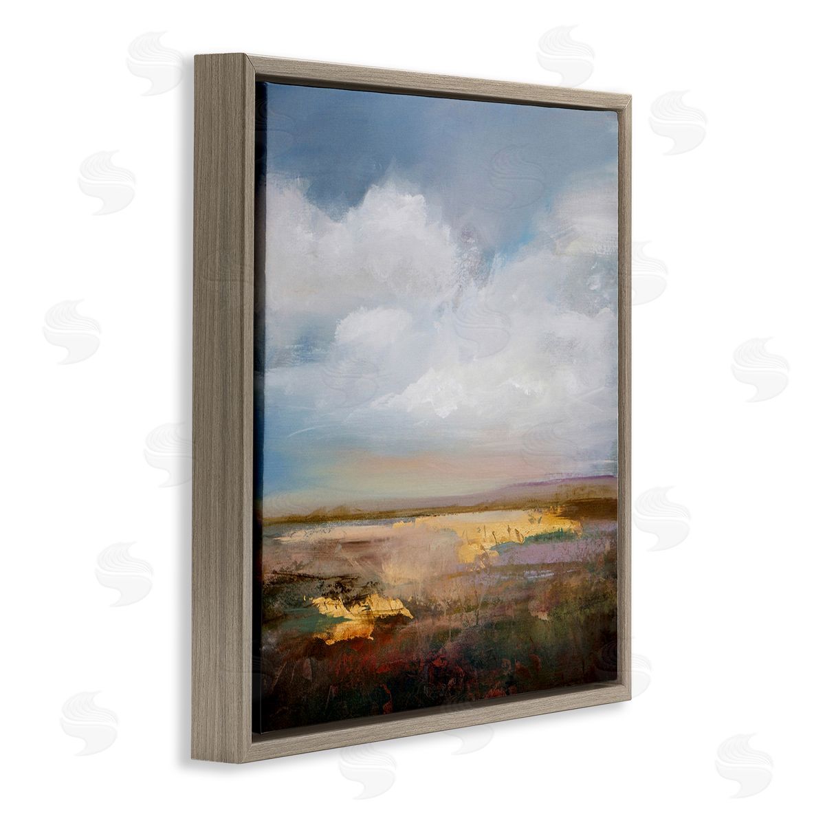 Calm Landscape & Clouds Brown Floating Frame Canvas Wall Art, Home Decor by Karen Hale