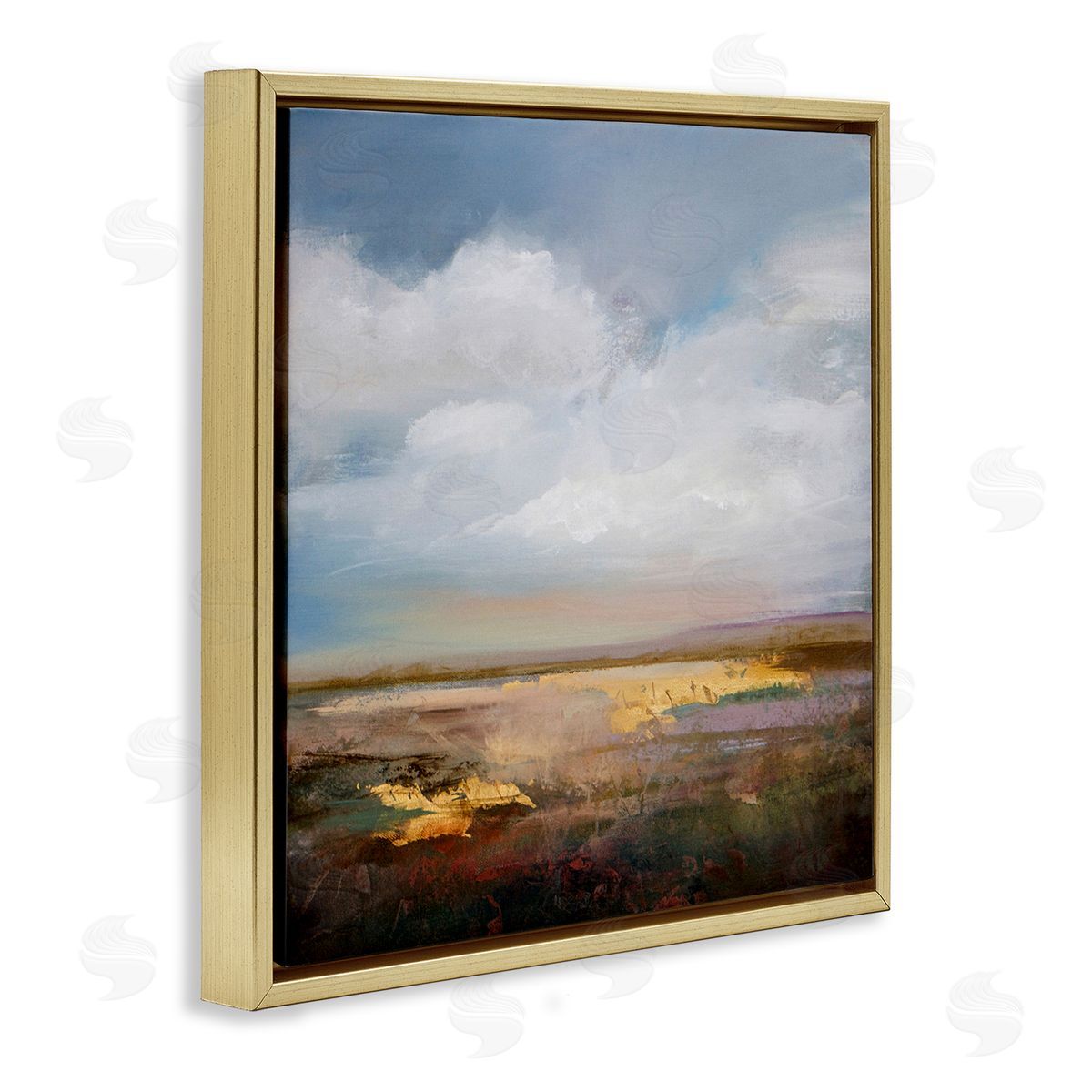 Calm Landscape & Clouds Gold Floating Frame Canvas Wall Art, Home Decor by Karen Hale
