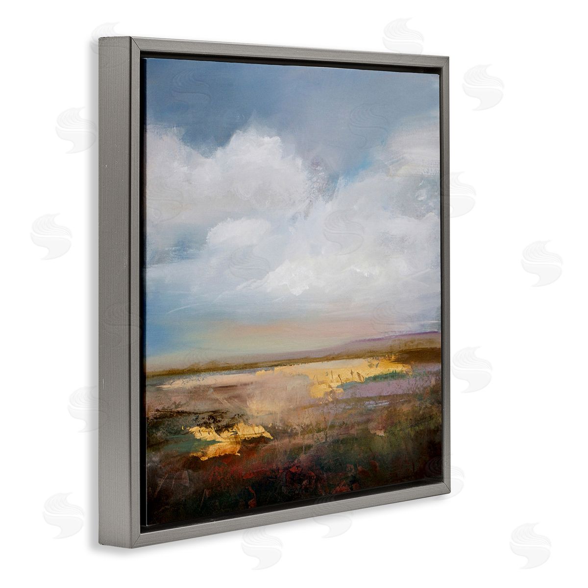Calm Landscape & Clouds Grey Floating Frame Canvas Wall Art, Home Decor by Karen Hale