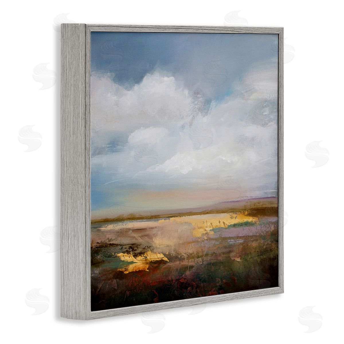 Calm Landscape & Clouds Grey Frame Print Wall Art, Home Decor by Karen Hale
