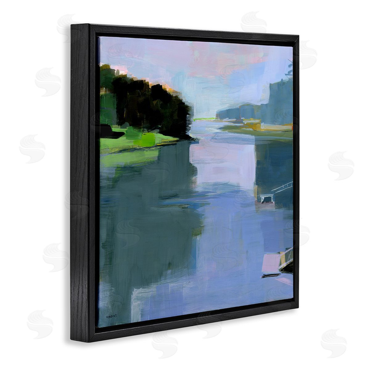 Water Reflection Abstract Black Floating Frame Canvas Wall Art, Home Decor by Kathleen Robbins