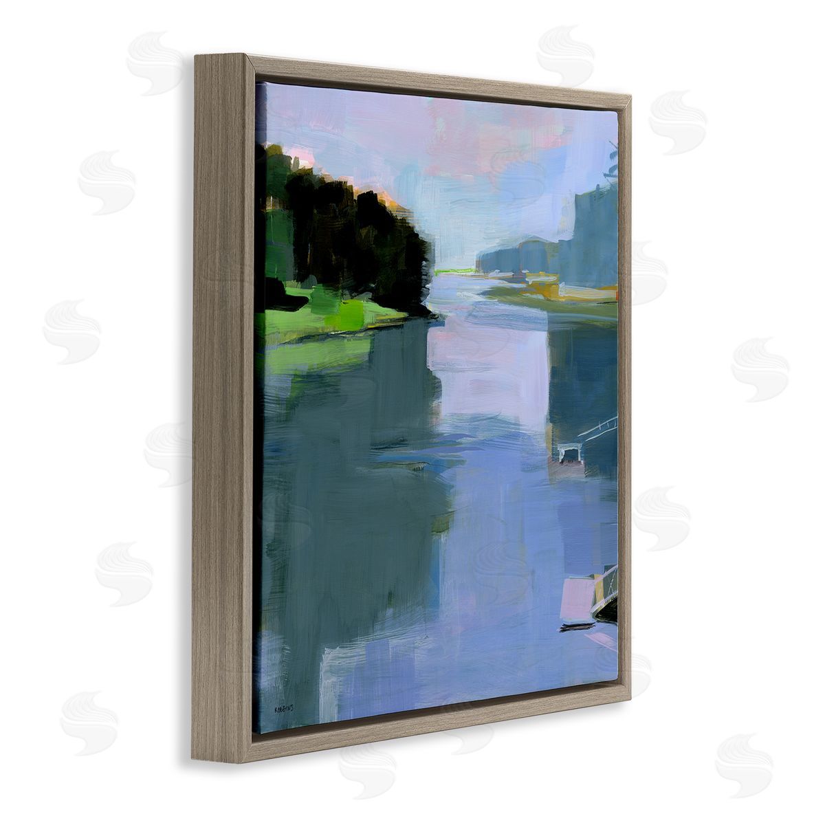 Water Reflection Abstract Brown Floating Frame Canvas Wall Art, Home Decor by Kathleen Robbins