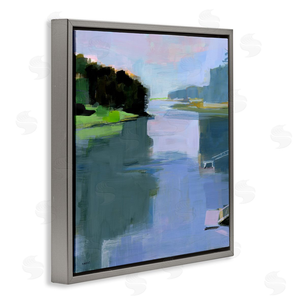 Water Reflection Abstract Grey Floating Frame Canvas Wall Art, Home Decor by Kathleen Robbins