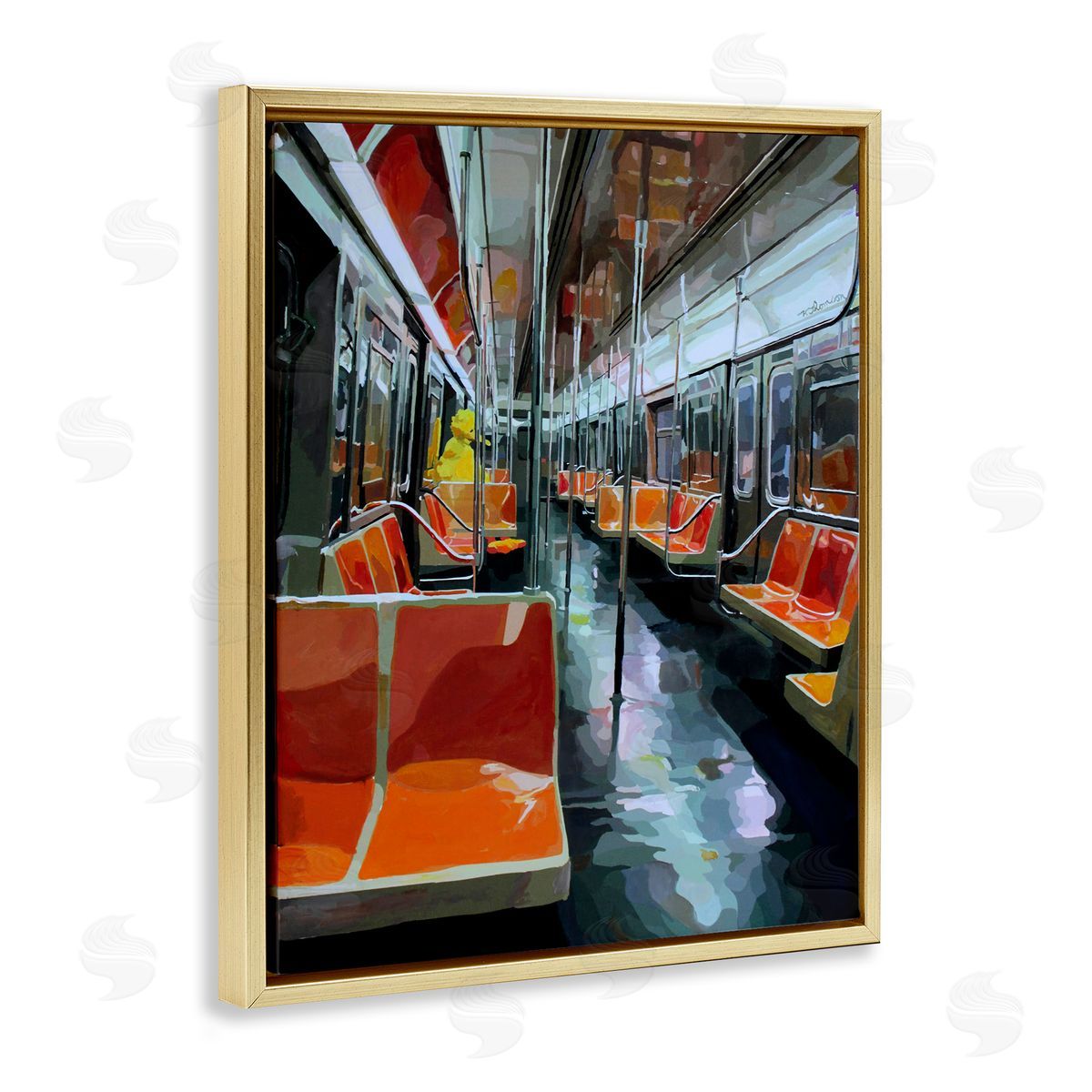 Bird Character in Subway Train Gold Floating Frame Canvas Wall Art, Home Decor by Keith Thomson