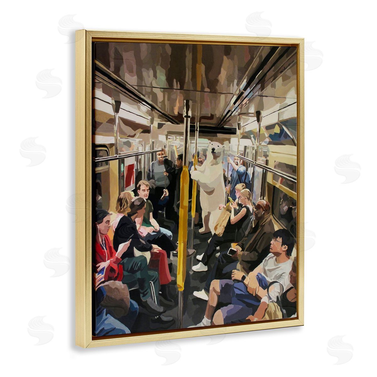 Polar Bear on Subway Gold Floating Frame Canvas Wall Art, Home Decor by Keith Thomson