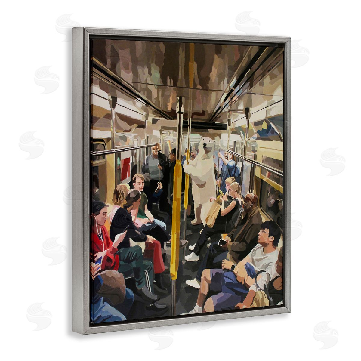Polar Bear on Subway Grey Floating Frame Canvas Wall Art, Home Decor by Keith Thomson