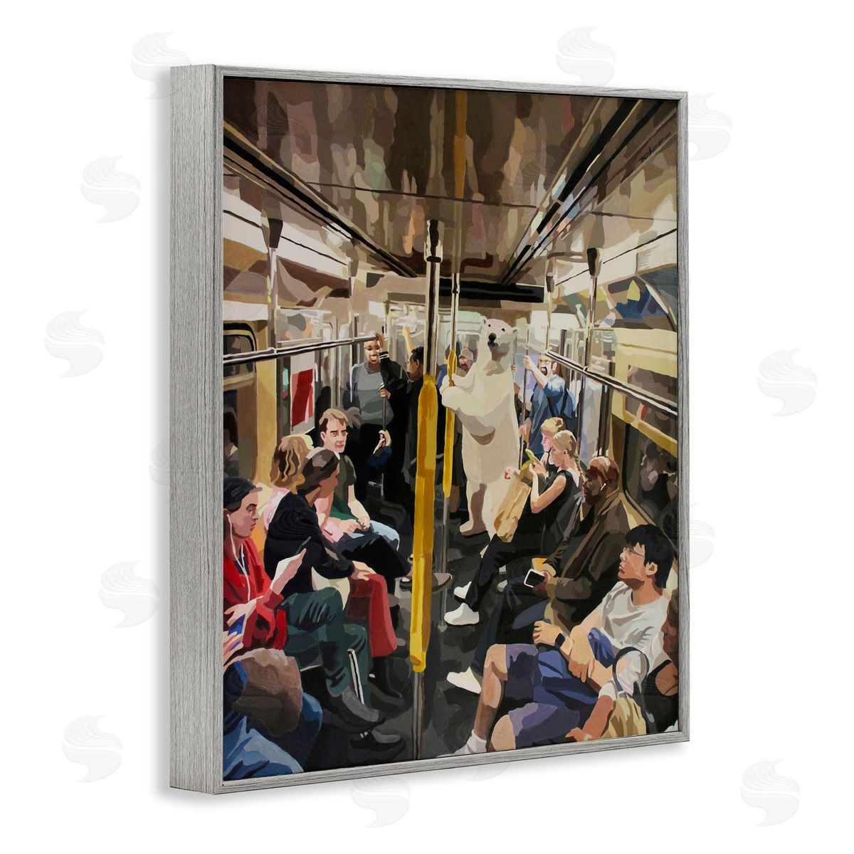 Polar Bear on Subway Grey Frame Print Wall Art, Home Decor by Keith Thomson