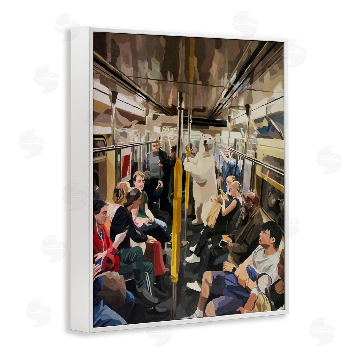 Polar Bear on Subway White Frame Print Wall Art, Home Decor by Keith Thomson