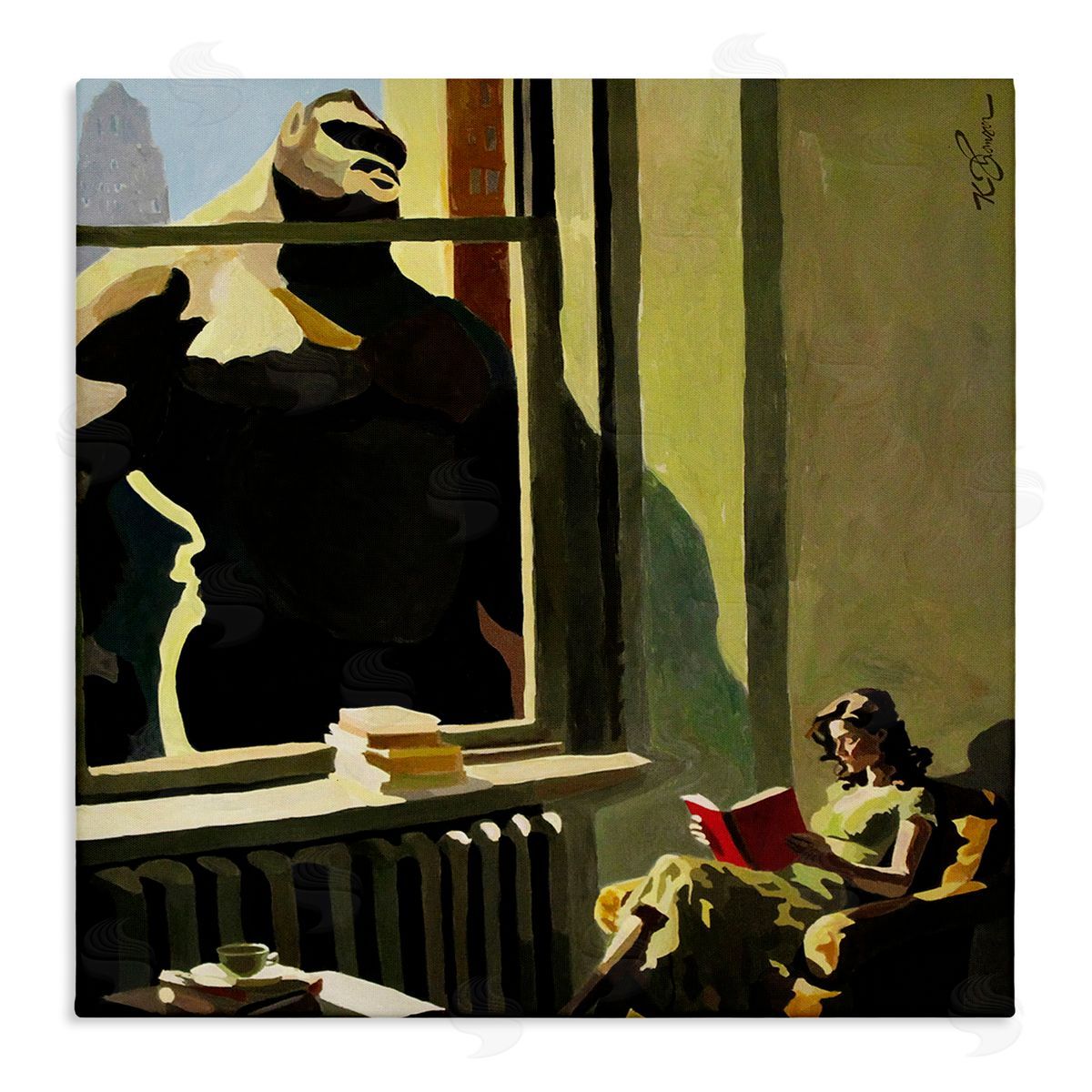 Gorilla in Window Scene Canvas Wall Art, Home Decor by Keith Thomson