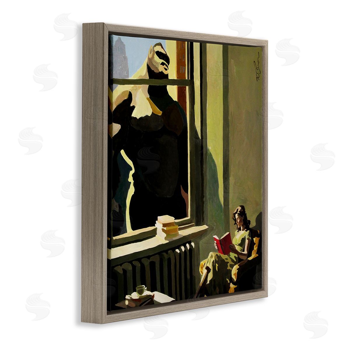 Gorilla in Window Scene Brown Floating Frame Canvas Wall Art, Home Decor by Keith Thomson