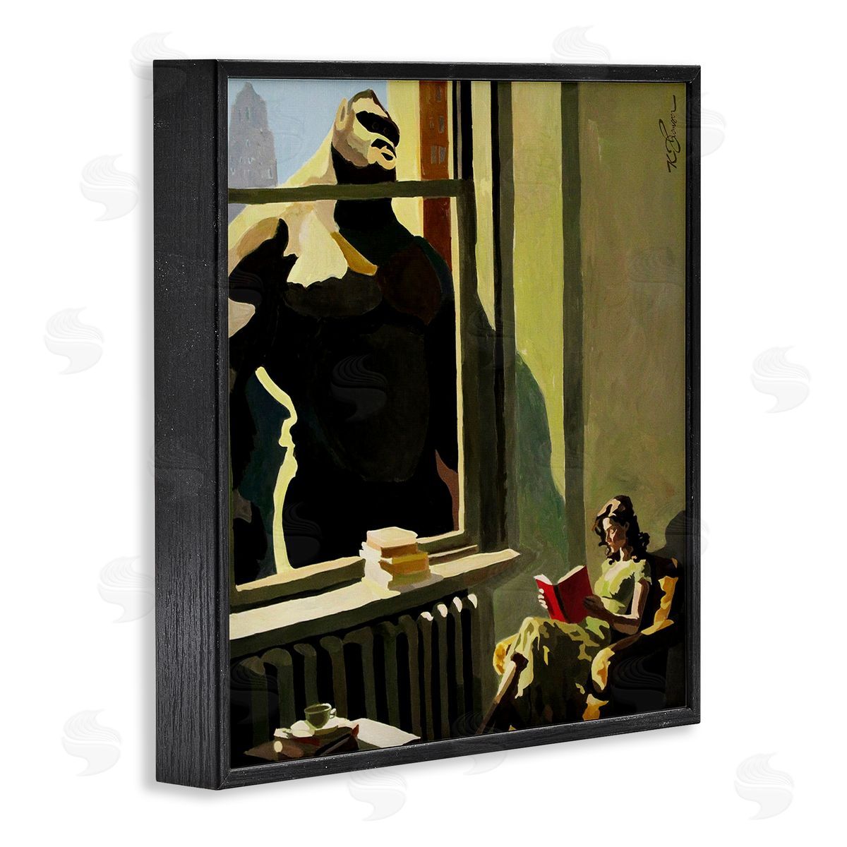 Gorilla in Window Scene Black Frame Print Wall Art, Home Decor by Keith Thomson