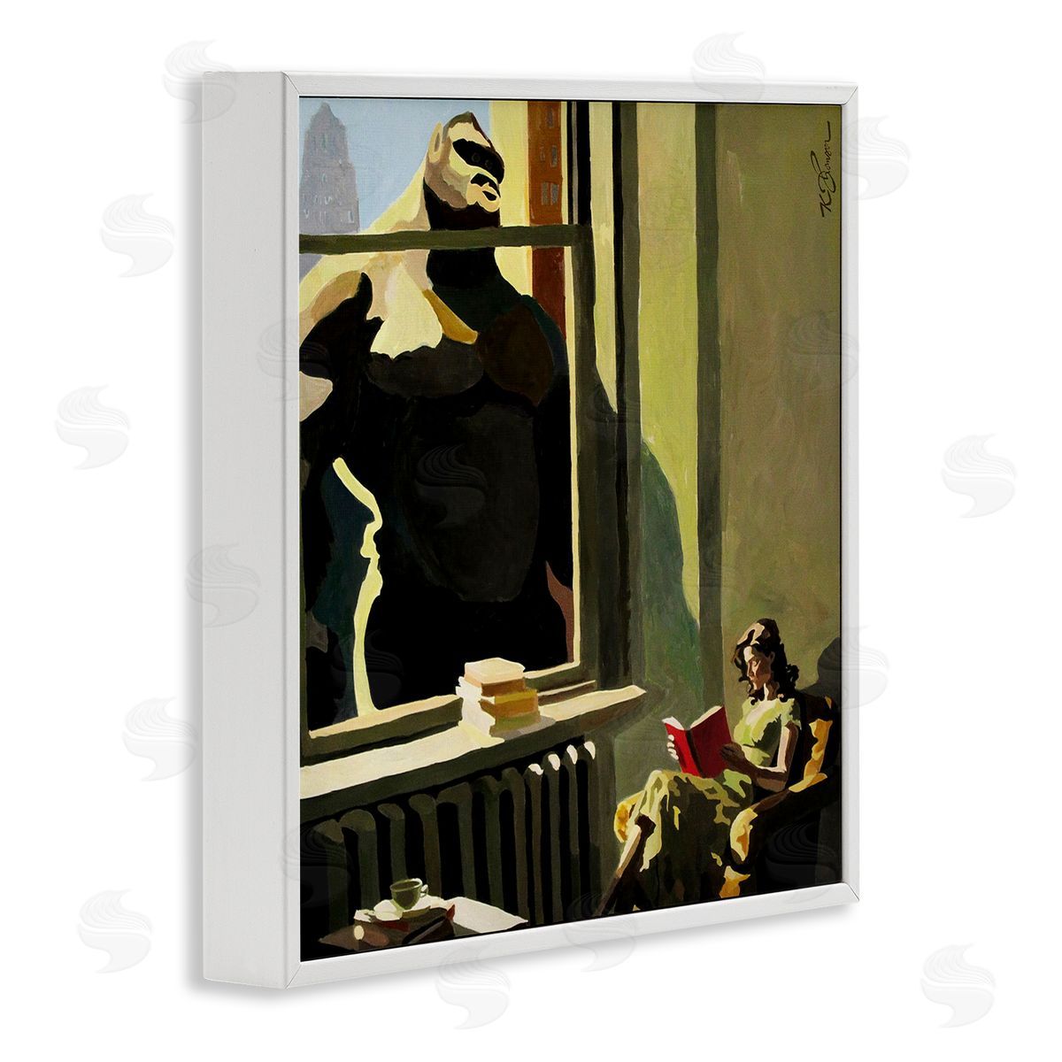 Gorilla in Window Scene White Frame Print Wall Art, Home Decor by Keith Thomson